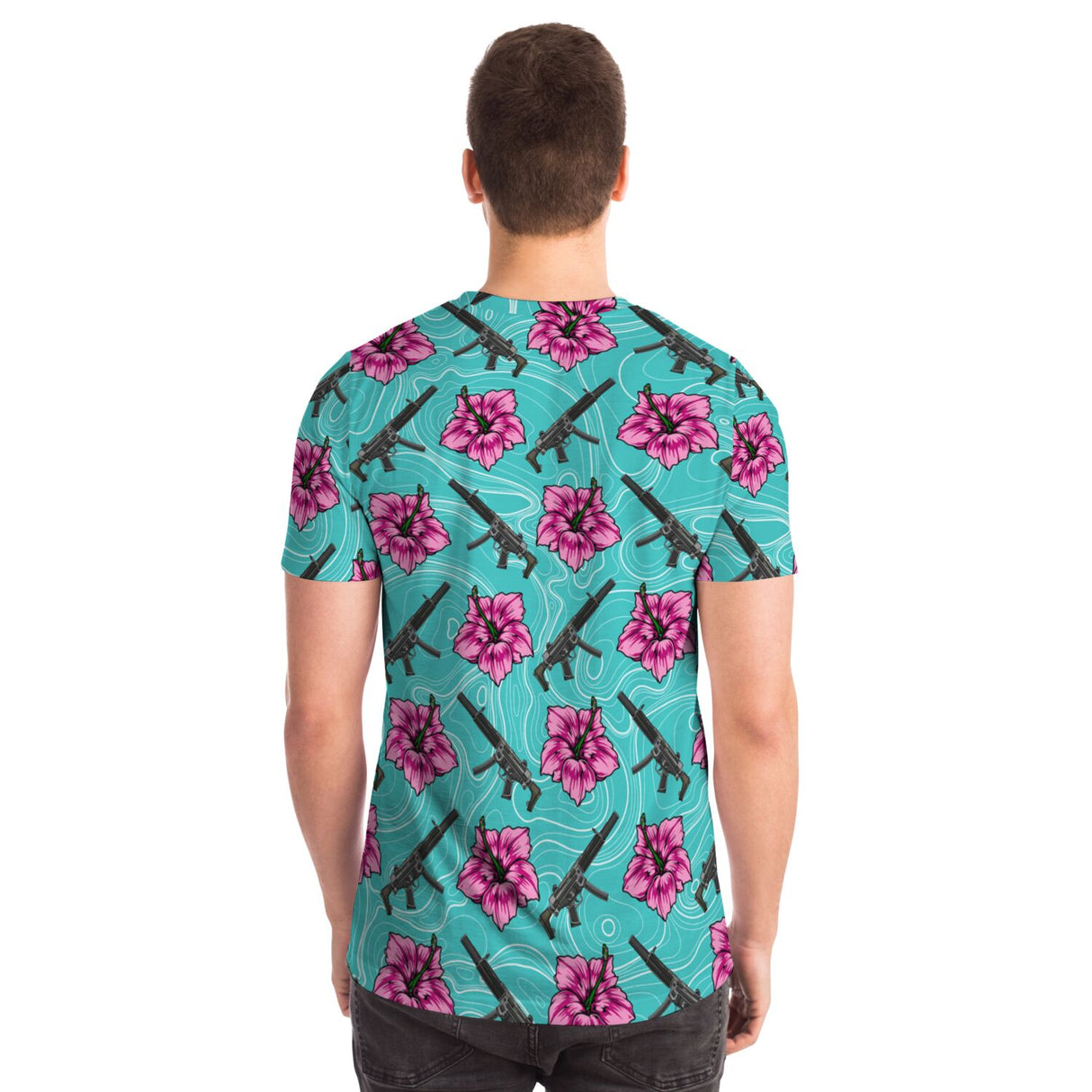 Camiseta unisex Rad Palm de alta capacidad en color verde azulado hibisco