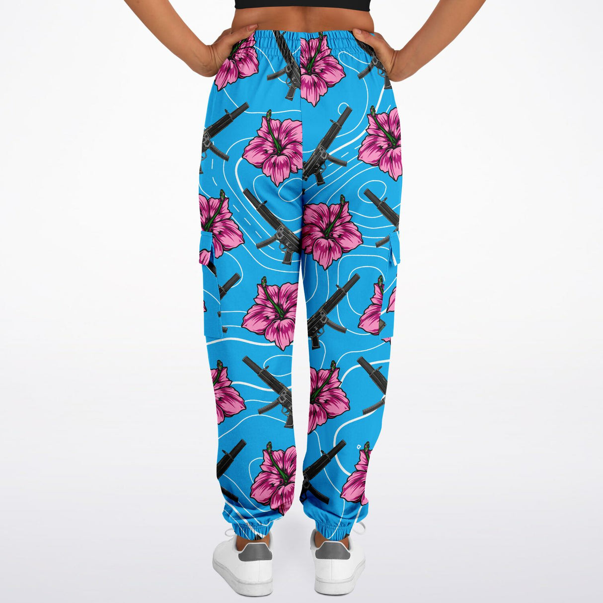 Pantalones deportivos cargo de alta capacidad en color azul hibisco de Rad Palm