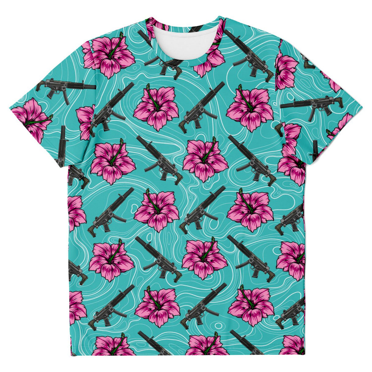 Camiseta unisex Rad Palm de alta capacidad en color verde azulado hibisco