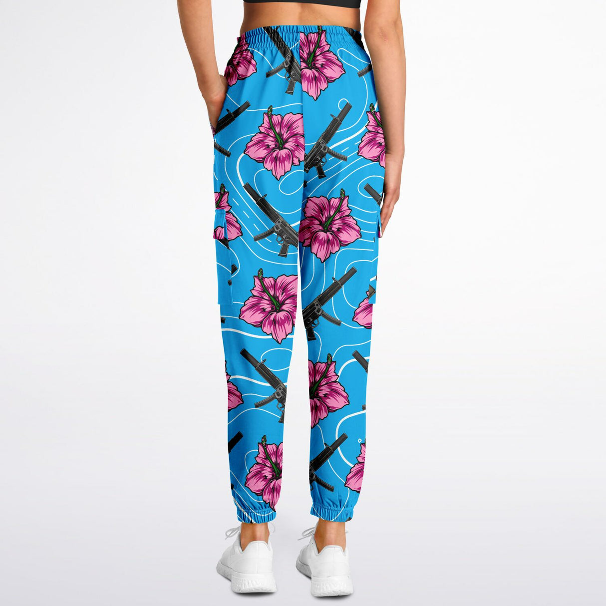 Pantalones deportivos cargo de alta capacidad en color azul hibisco de Rad Palm