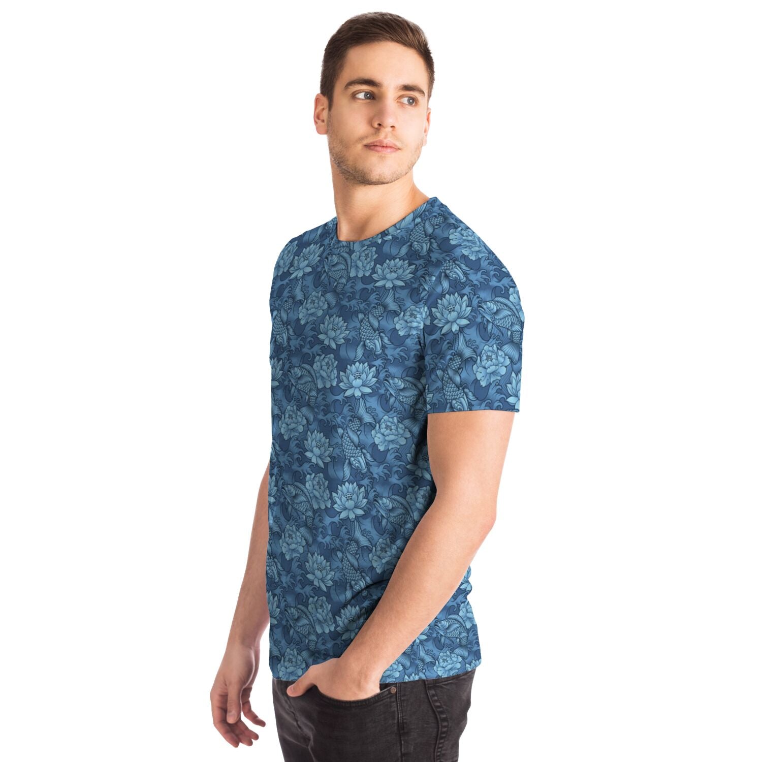 Camiseta unisex con peces koi azules de Rad Palm