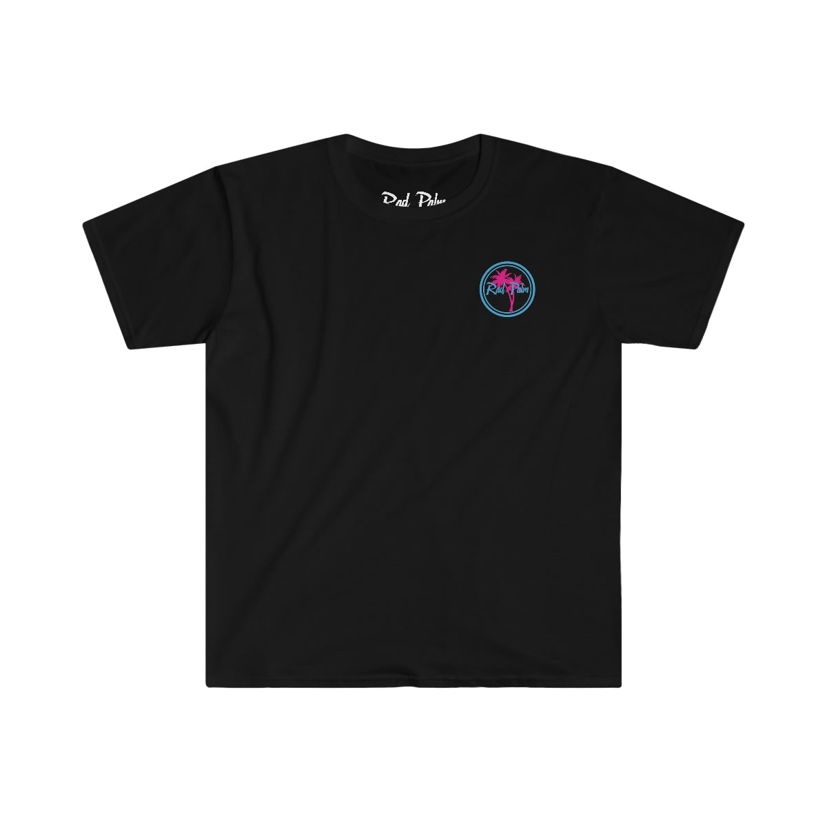 Camiseta unisex de estilo suave con palmeras de hibisco azul Rad Palm