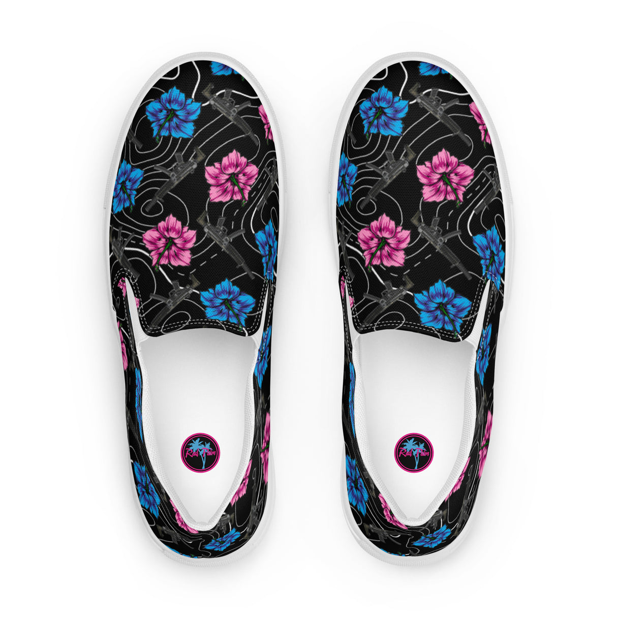 Zapatos de lona sin cordones para mujer de Rad Palm High Capacity Hibiscus Black