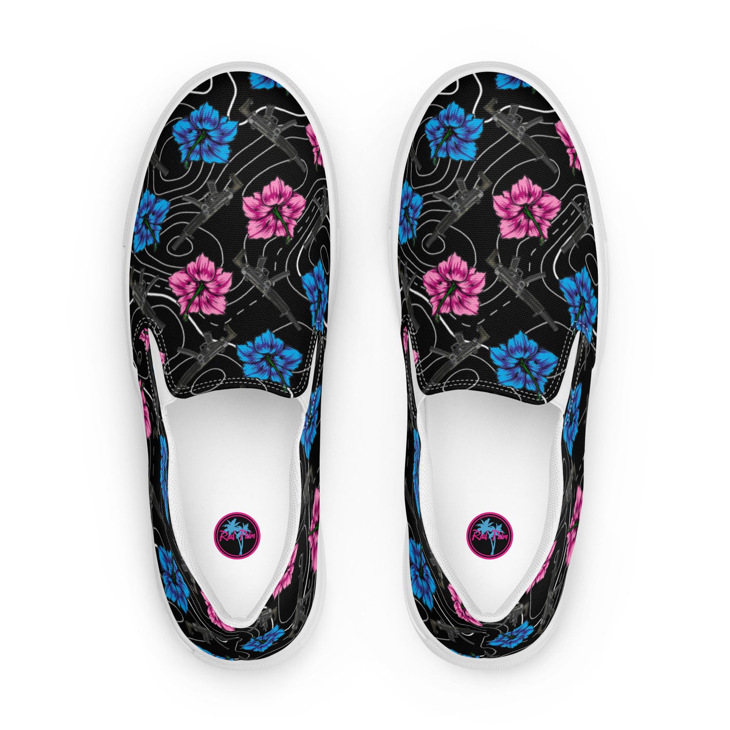 Zapatos de lona sin cordones para mujer de Rad Palm High Capacity Hibiscus Black
