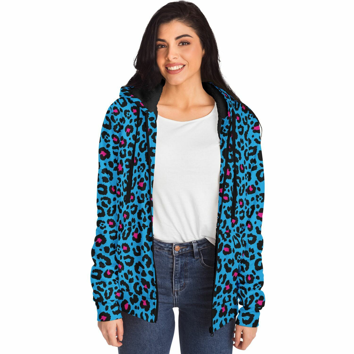 Blue Leopard Microfleece Ziphoodie