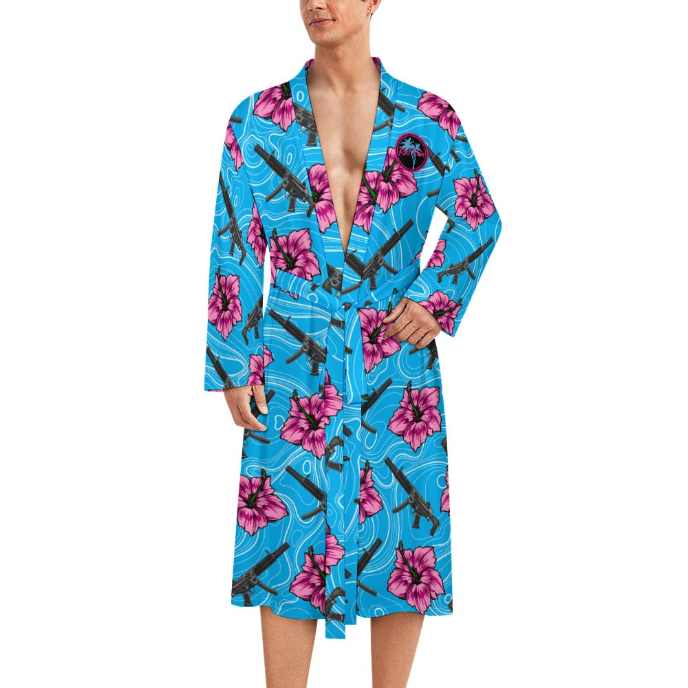 High Capacity Hibiscus Blue Men's Bathrobe