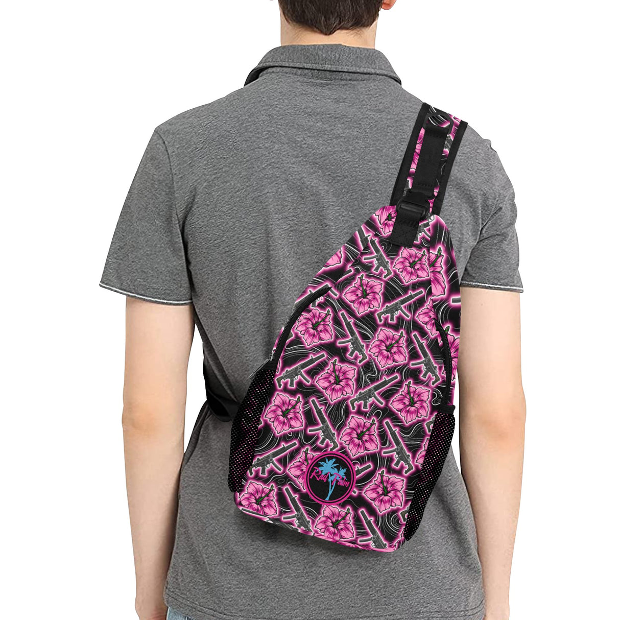 Bolso bandolera de neón negro Hibiscus de gran capacidad