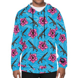 High Capacity Hibiscus Blue Mens Lightweight Hoodie