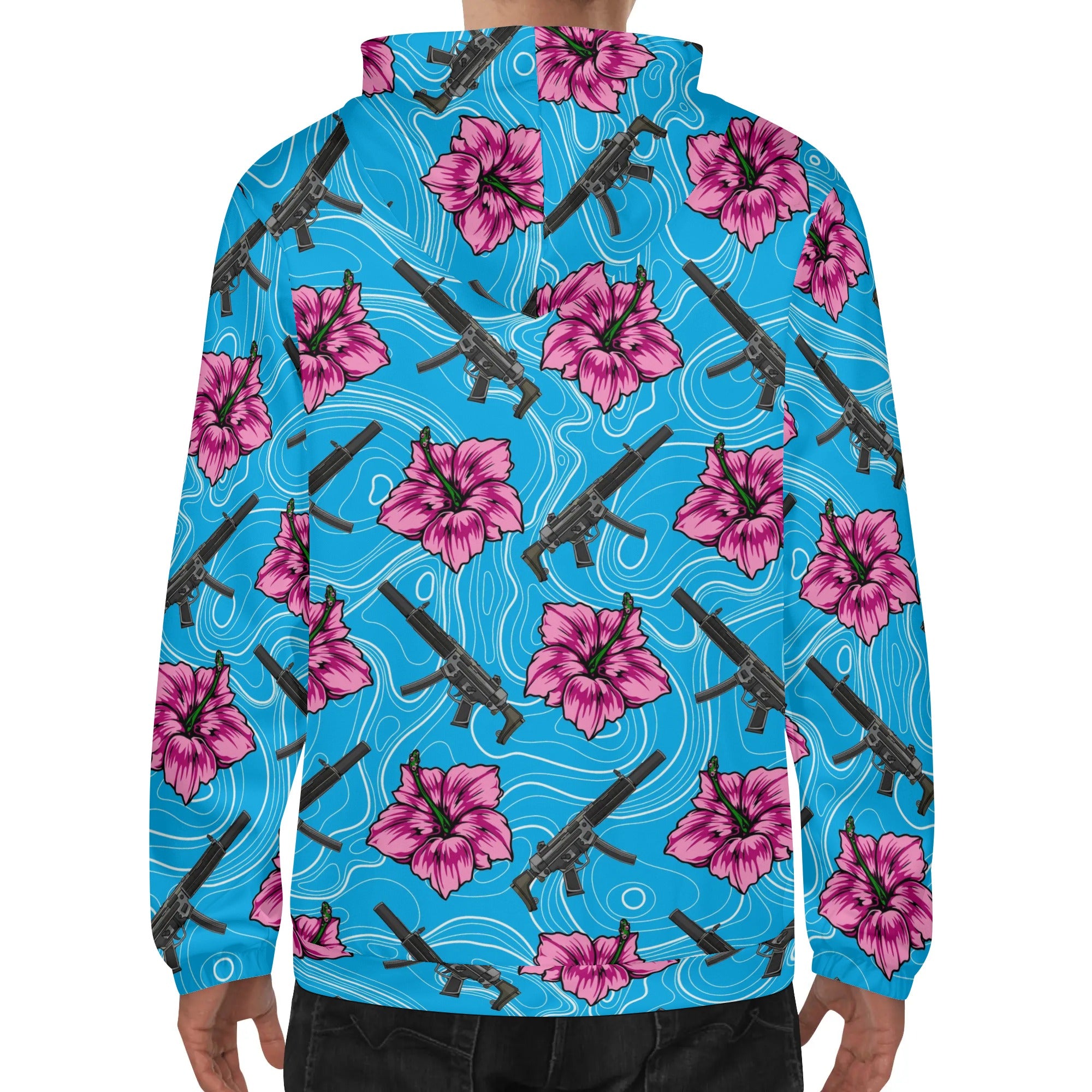 High Capacity Hibiscus Blue Mens Lightweight Hoodie