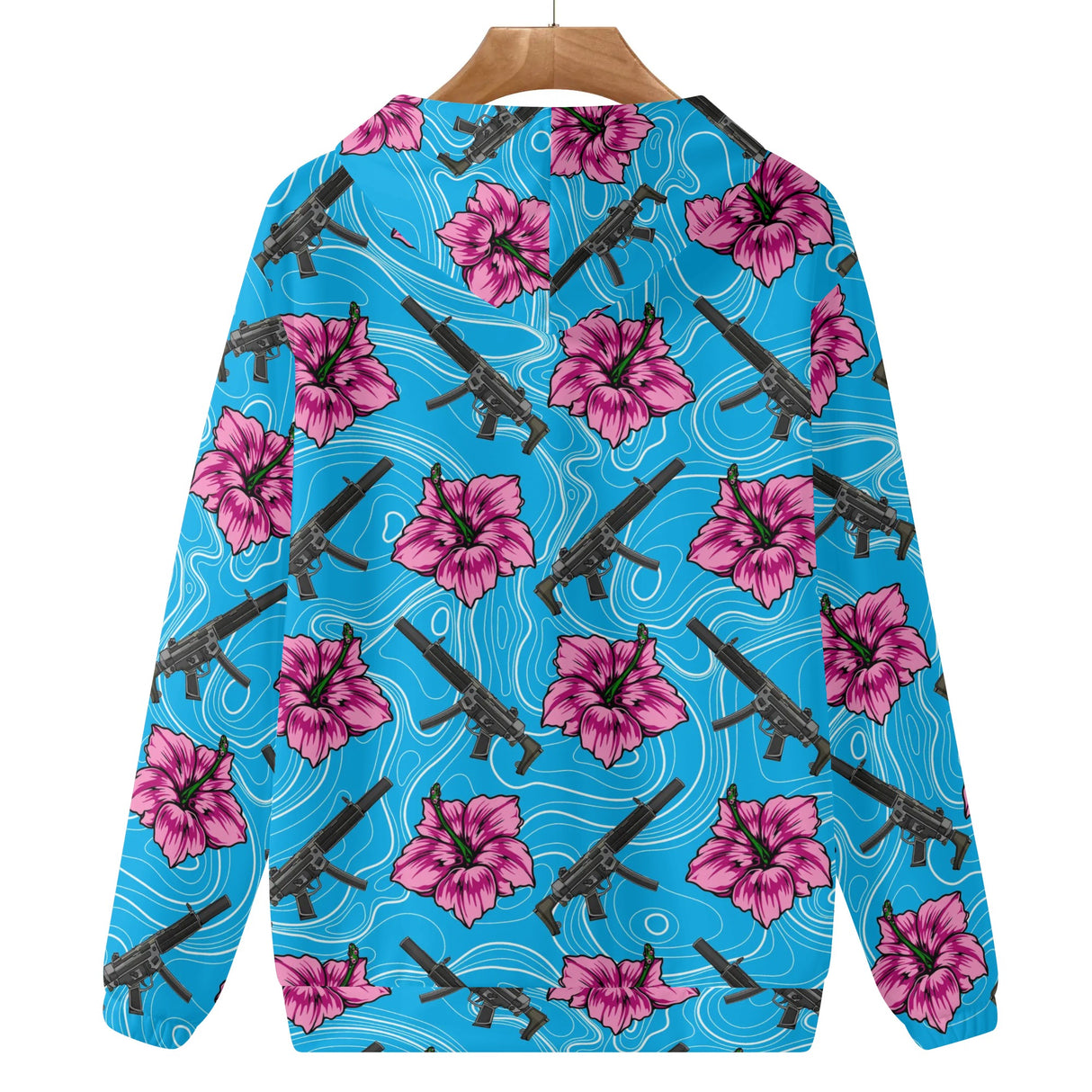 High Capacity Hibiscus Blue Mens Lightweight Hoodie