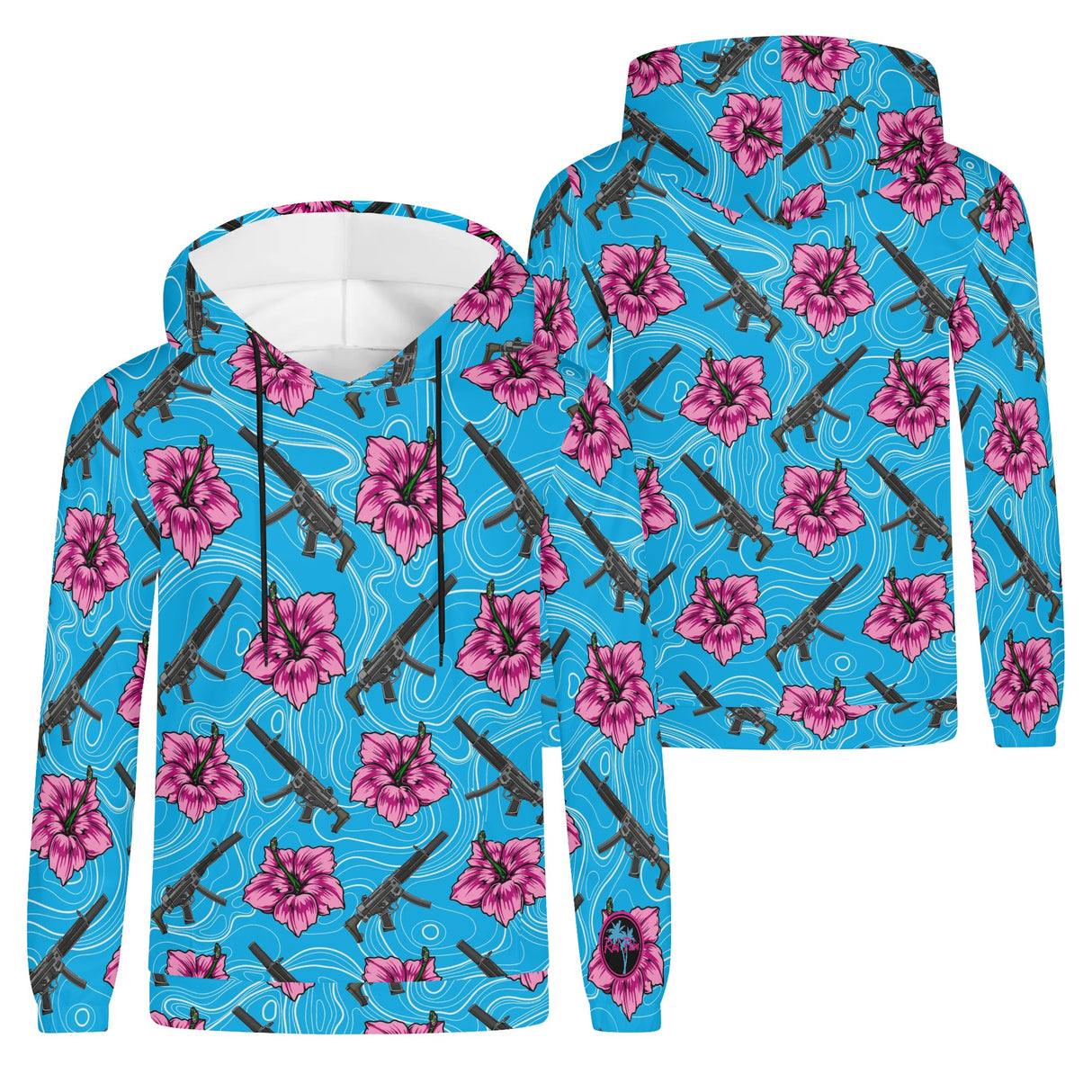 High Capacity Hibiscus Blue Mens Lightweight Hoodie