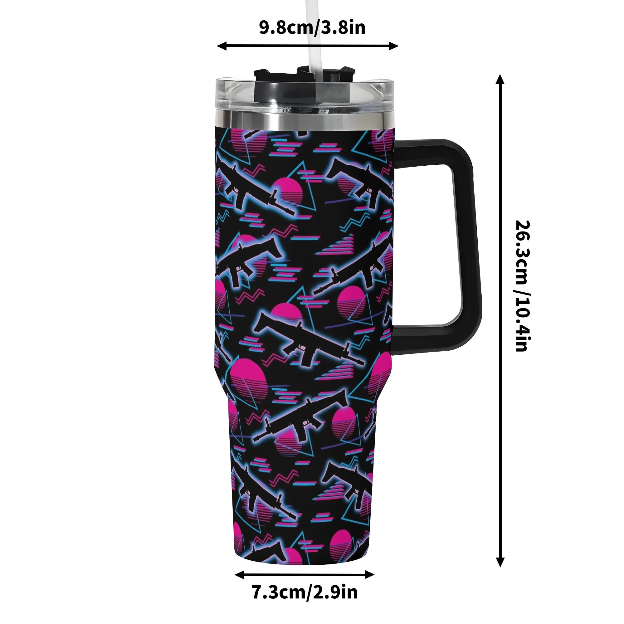 Miami Nights 40oz Stainless Steel Tumbler Gift With Black Handle and Straw