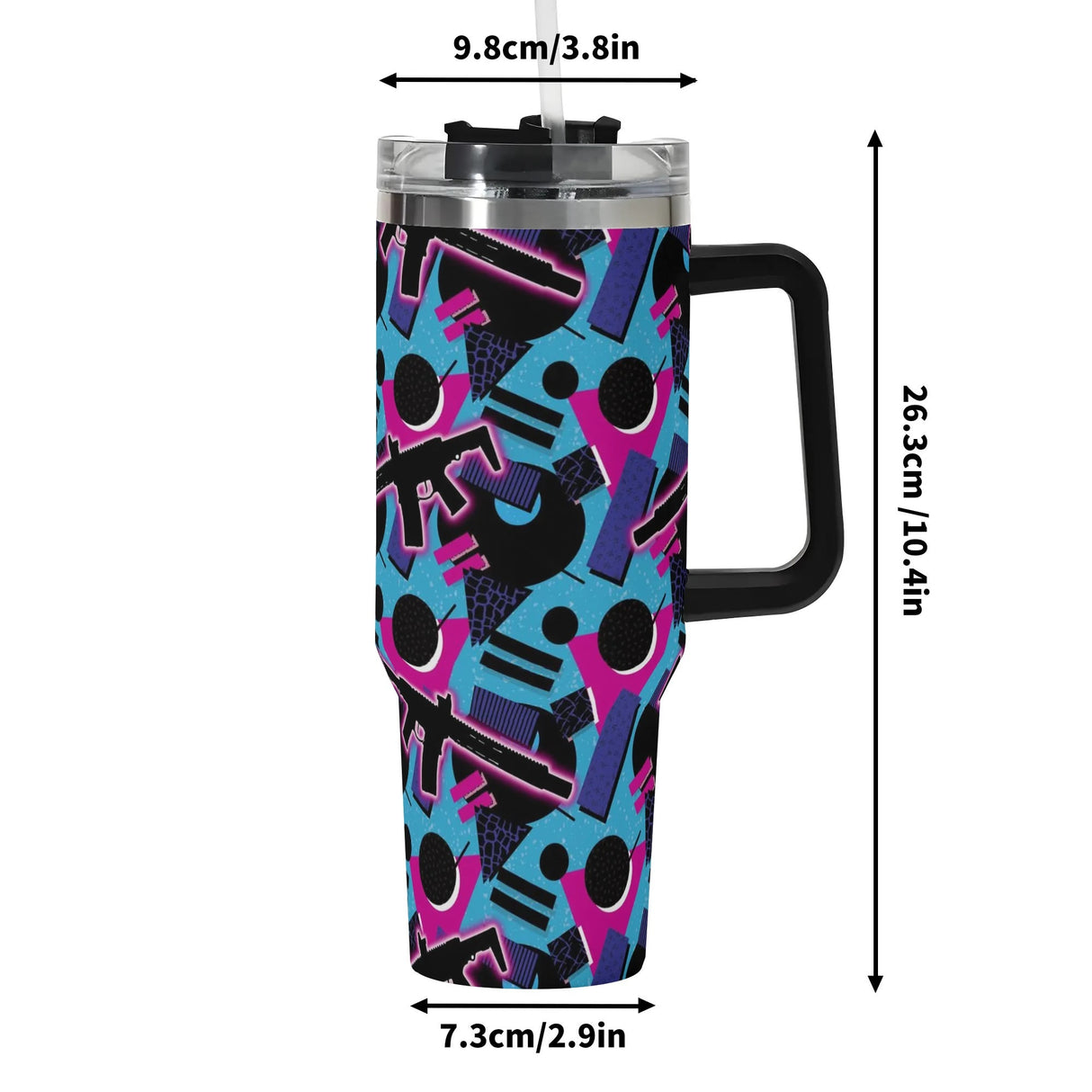 Vaso de acero inoxidable de 40 oz con asa y pajita de color negro de Honey Badger