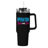 Vaso de acero inoxidable de 40 oz con asa y pajita negras de Operation Back The Bay