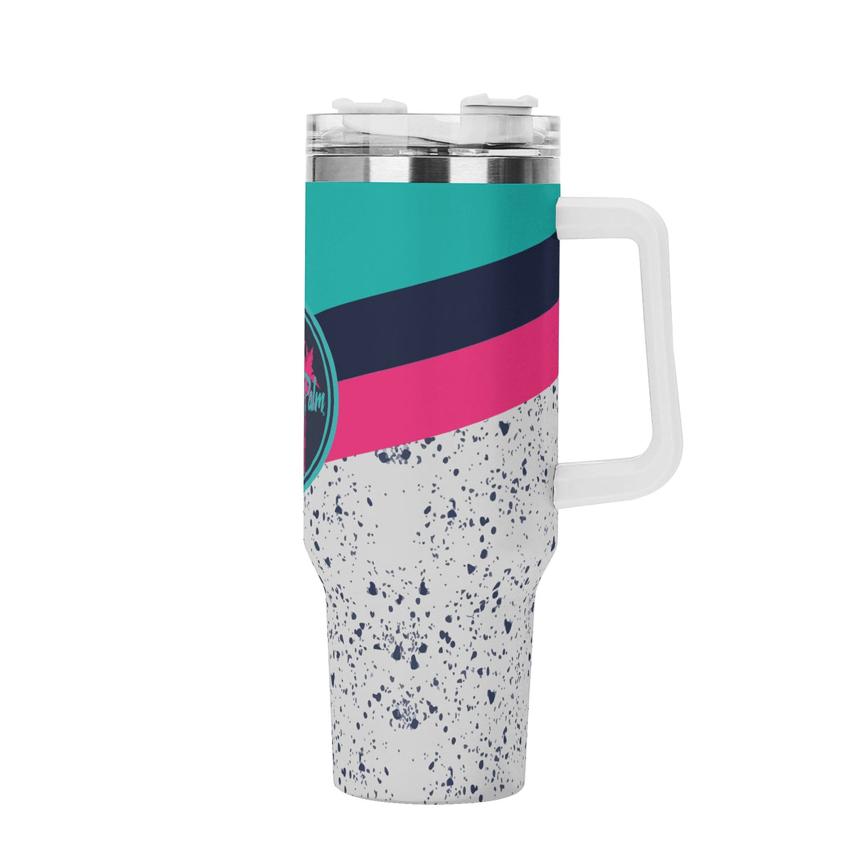 Bottoms Up 40oz Stainless Steel Tumbler With White Handle and Straw