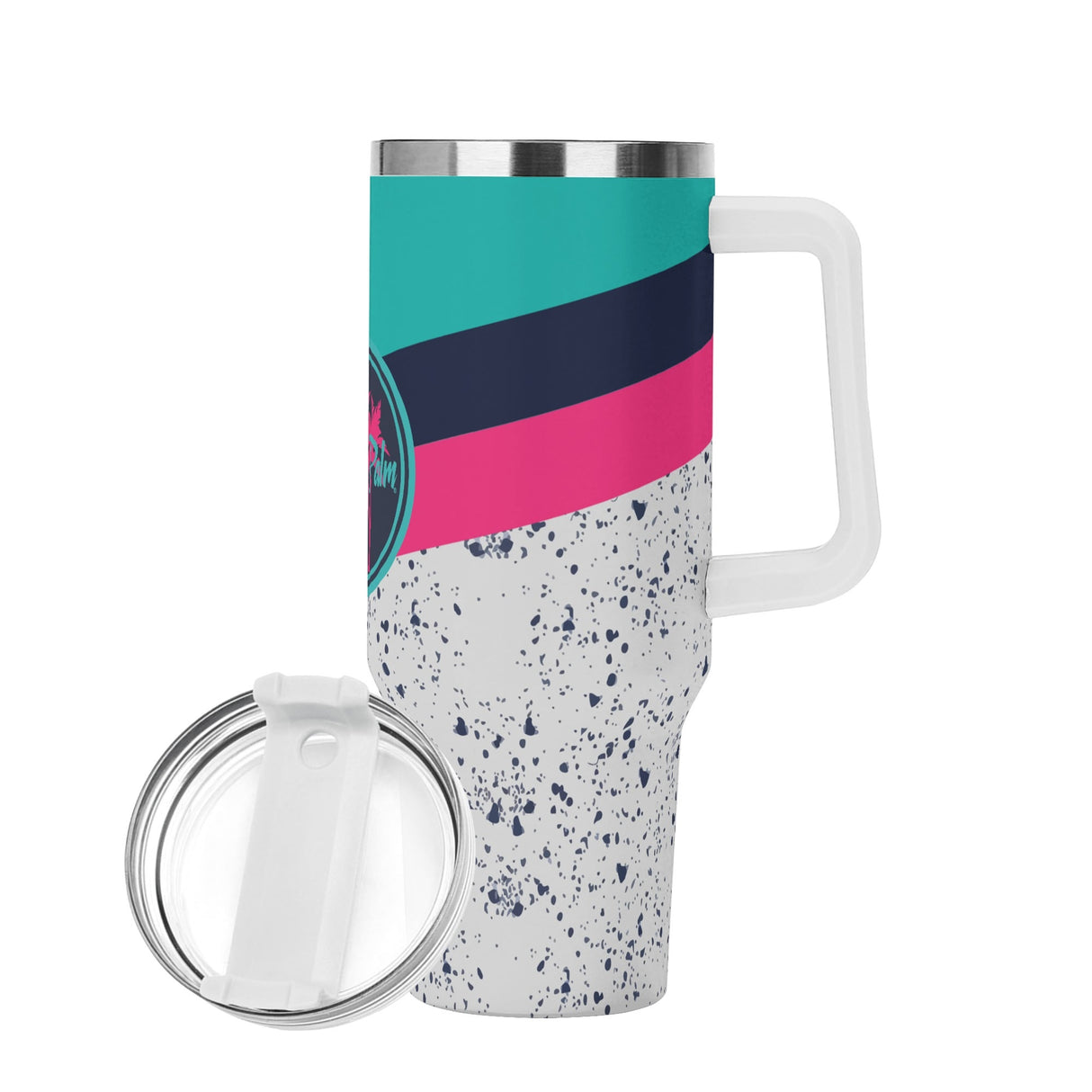 Bottoms Up 40oz Stainless Steel Tumbler With White Handle and Straw