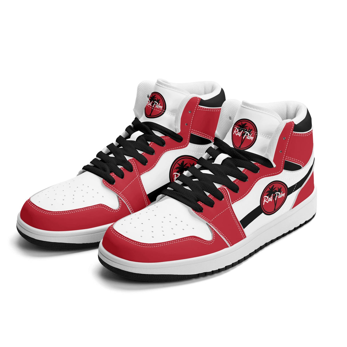 Red White Black Mens Premium PU Leather High Top Sneakers-V2