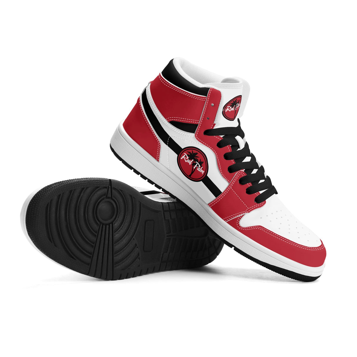 Red White Black Mens Premium PU Leather High Top Sneakers-V2