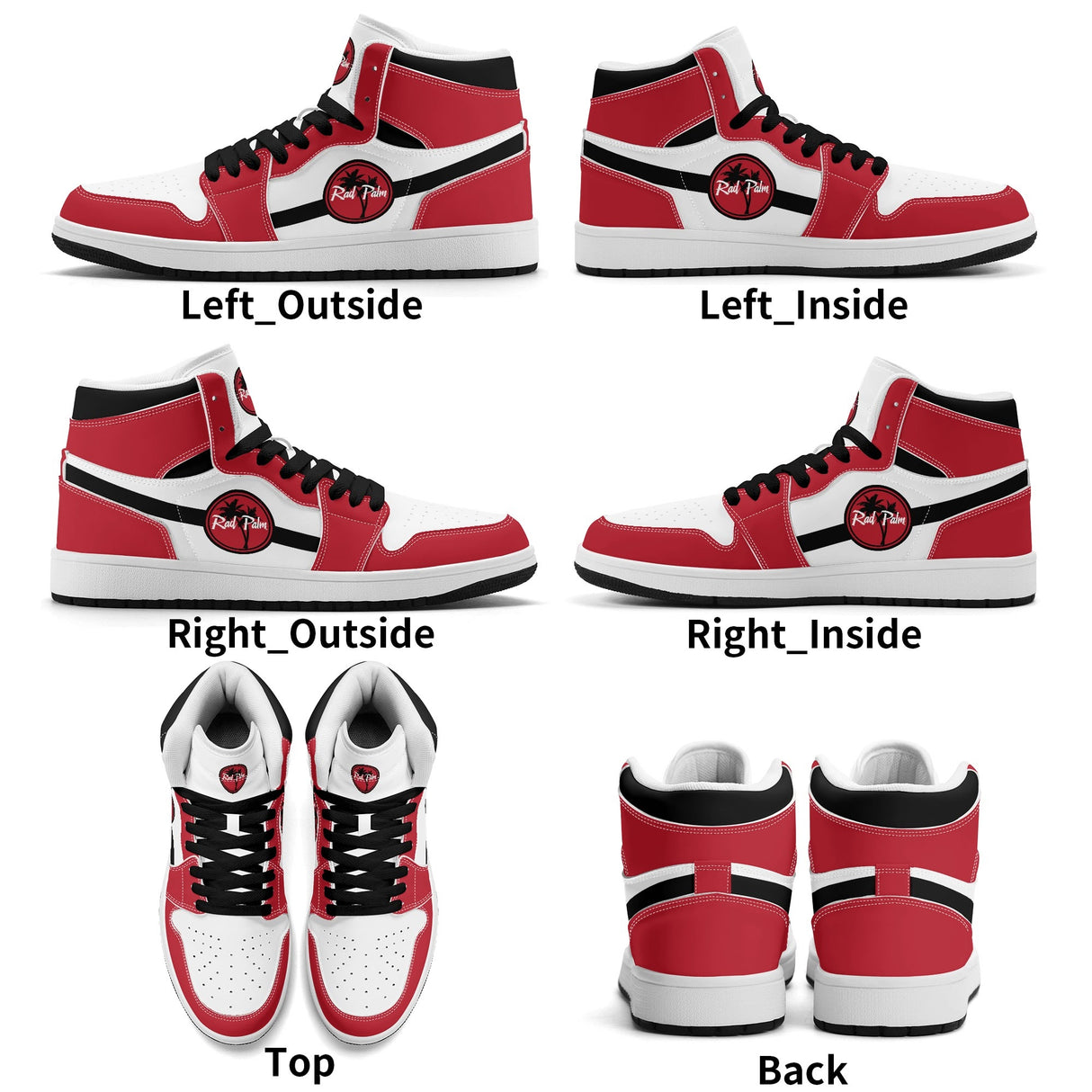 Red White Black Mens Premium PU Leather High Top Sneakers-V2