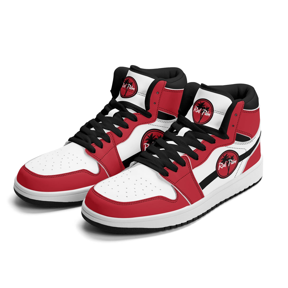 Red White Black Mens Premium PU Leather High Top Sneakers-V2