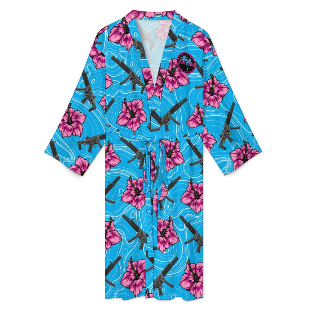 High Capacity Hibiscus Blue Men's Bathrobe