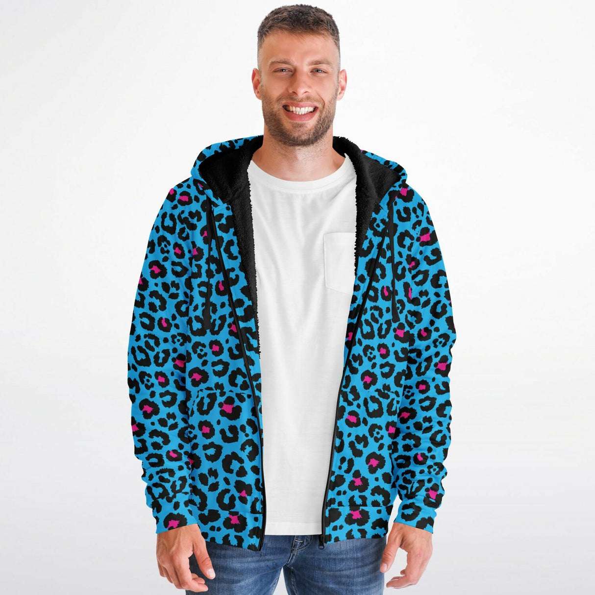 Blue Leopard Microfleece Ziphoodie