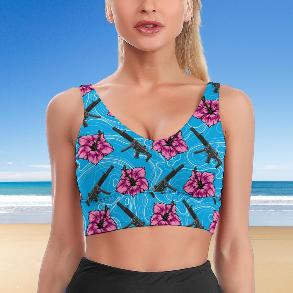 High Capacity Hibiscus Blue Crop Top