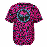 Camiseta de béisbol reversible con estampado de leopardo rosa y azul 