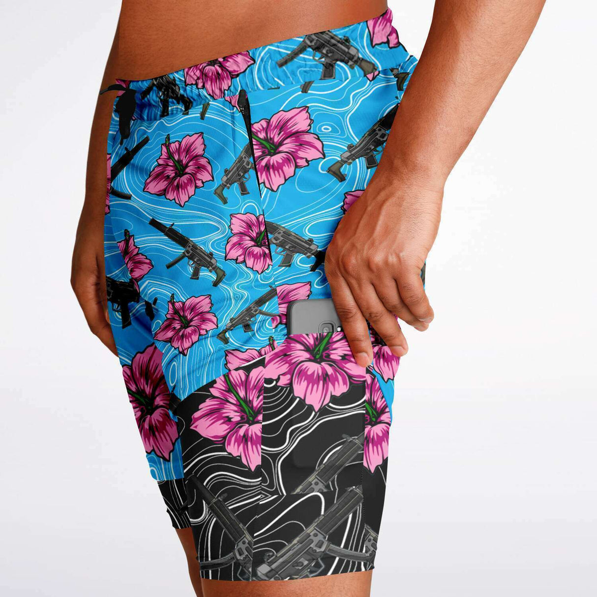 Rad Palm High Capacity Hibiscus Men's 2-in-1 Shorts