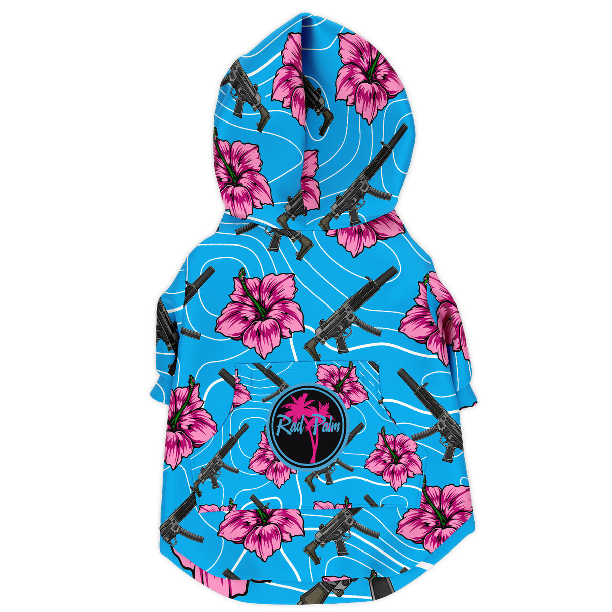 Sudadera con capucha para perro azul hibisco de gran capacidad Rad Palm 