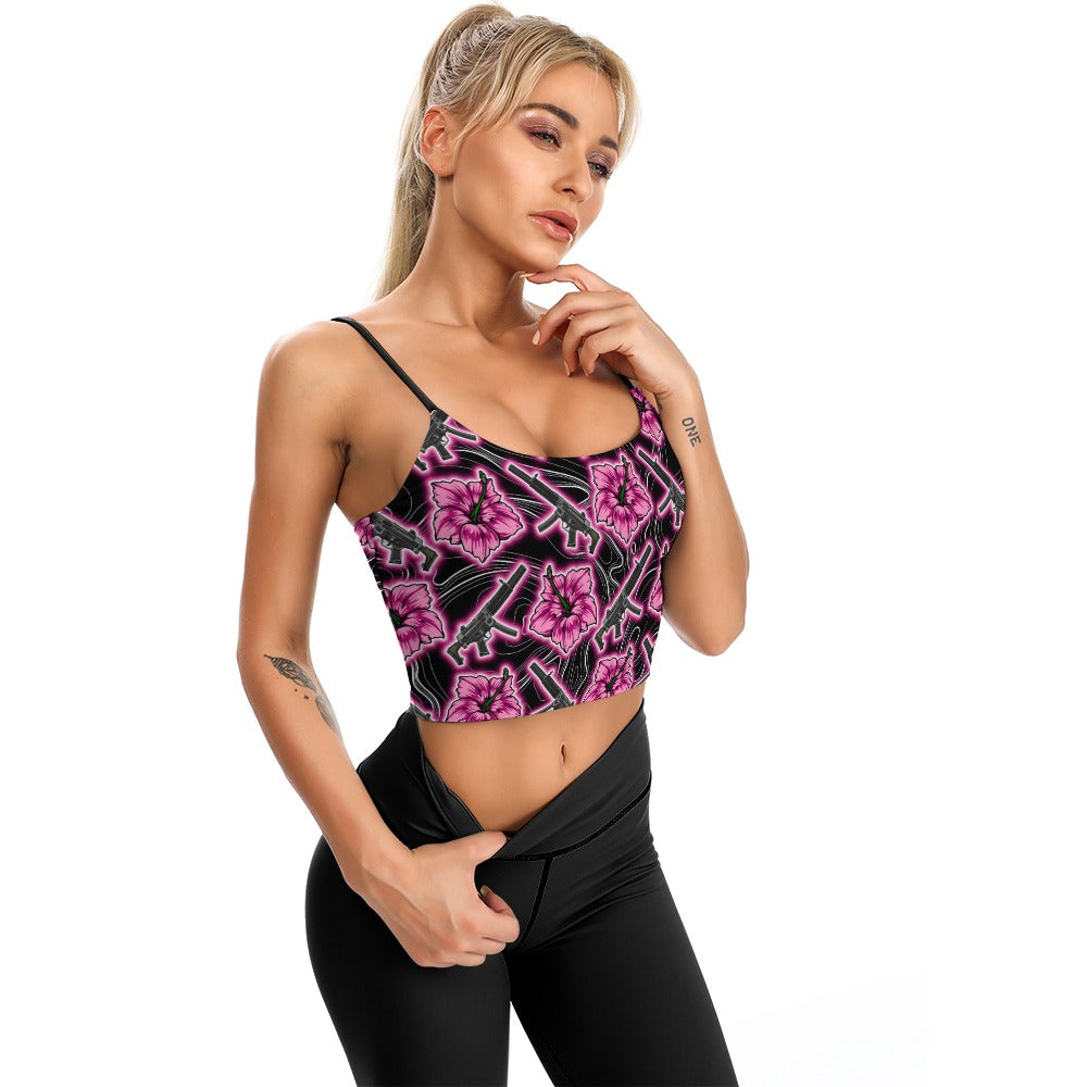 High Capacity Hibiscus Black Neon Women's Thin Vintage Comfort Camisole