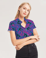9 Lives Women's All-Over Print Short Sleeve Button Up