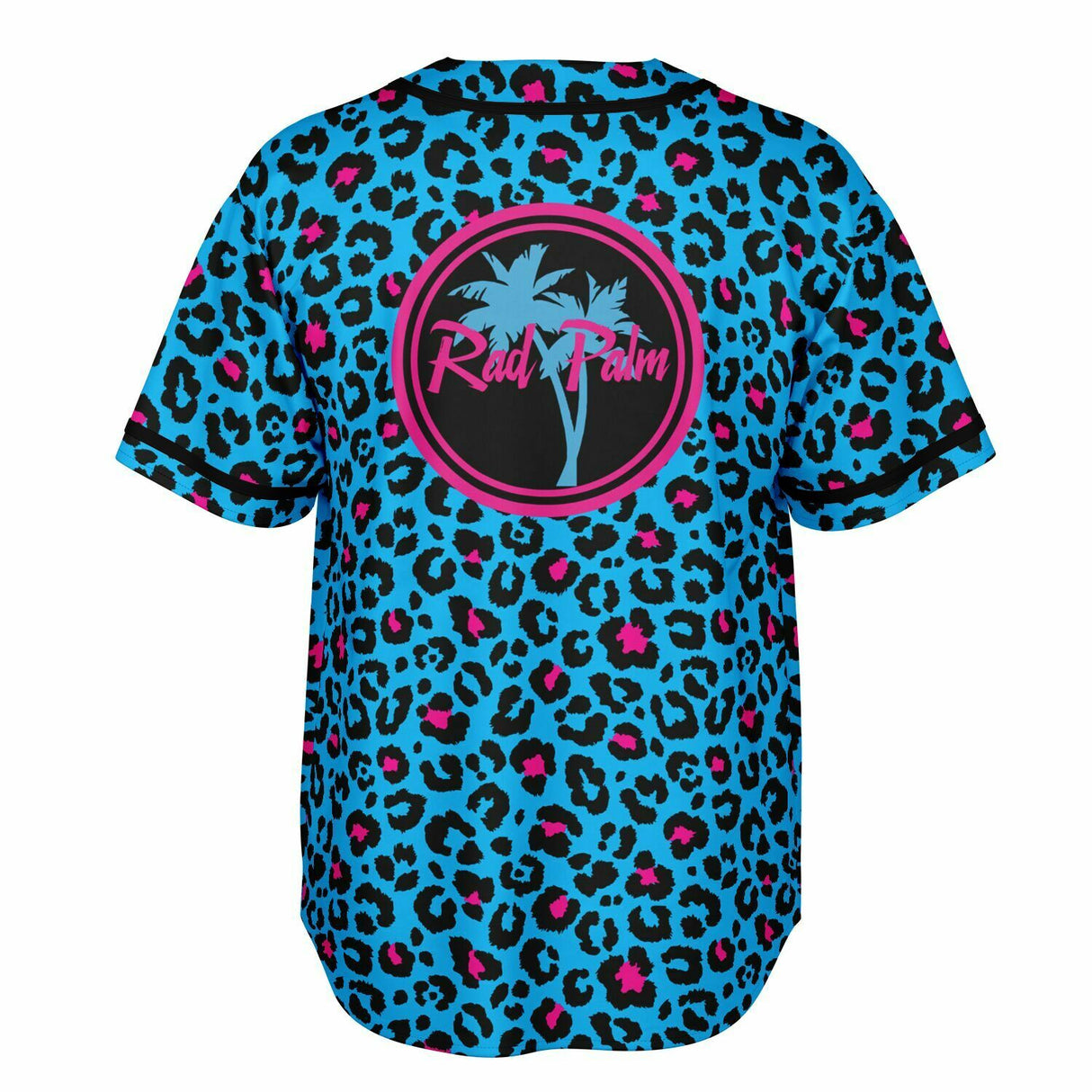 Camiseta de béisbol reversible con estampado de leopardo rosa y azul 