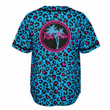 Camiseta de béisbol reversible con estampado de leopardo rosa y azul 