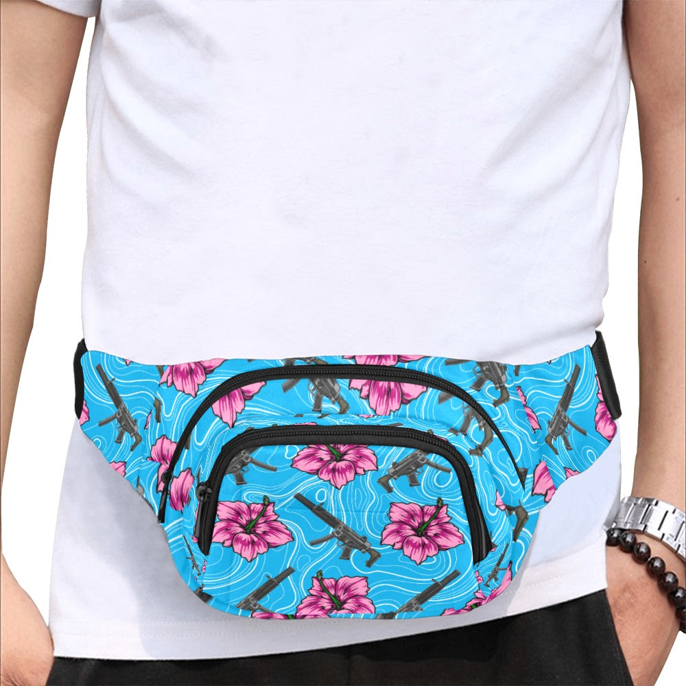 High Capacity Hibiscus Blue Fanny Pack