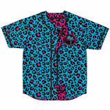 Camiseta de béisbol reversible con estampado de leopardo rosa y azul 