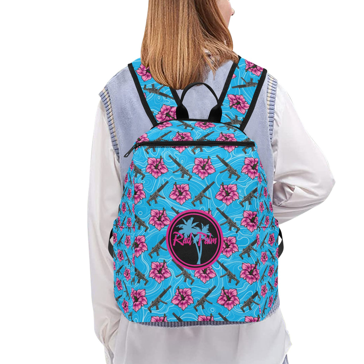 High Capacity Hibiscus Blue Lightweight Casual Backpack