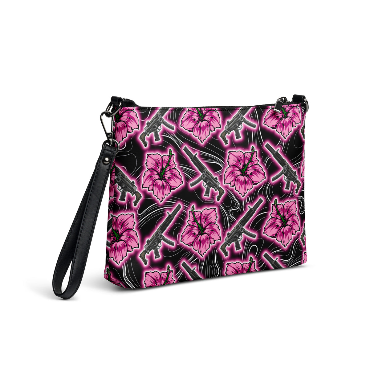 Bolso bandolera de neón negro Hibiscus de gran capacidad