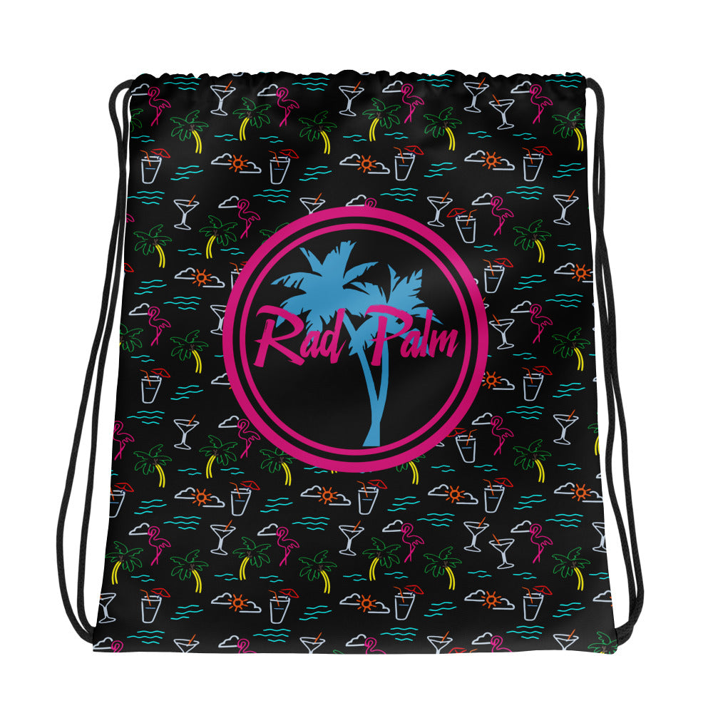 Five O'Clock Somewhere Black Drawstring Bag