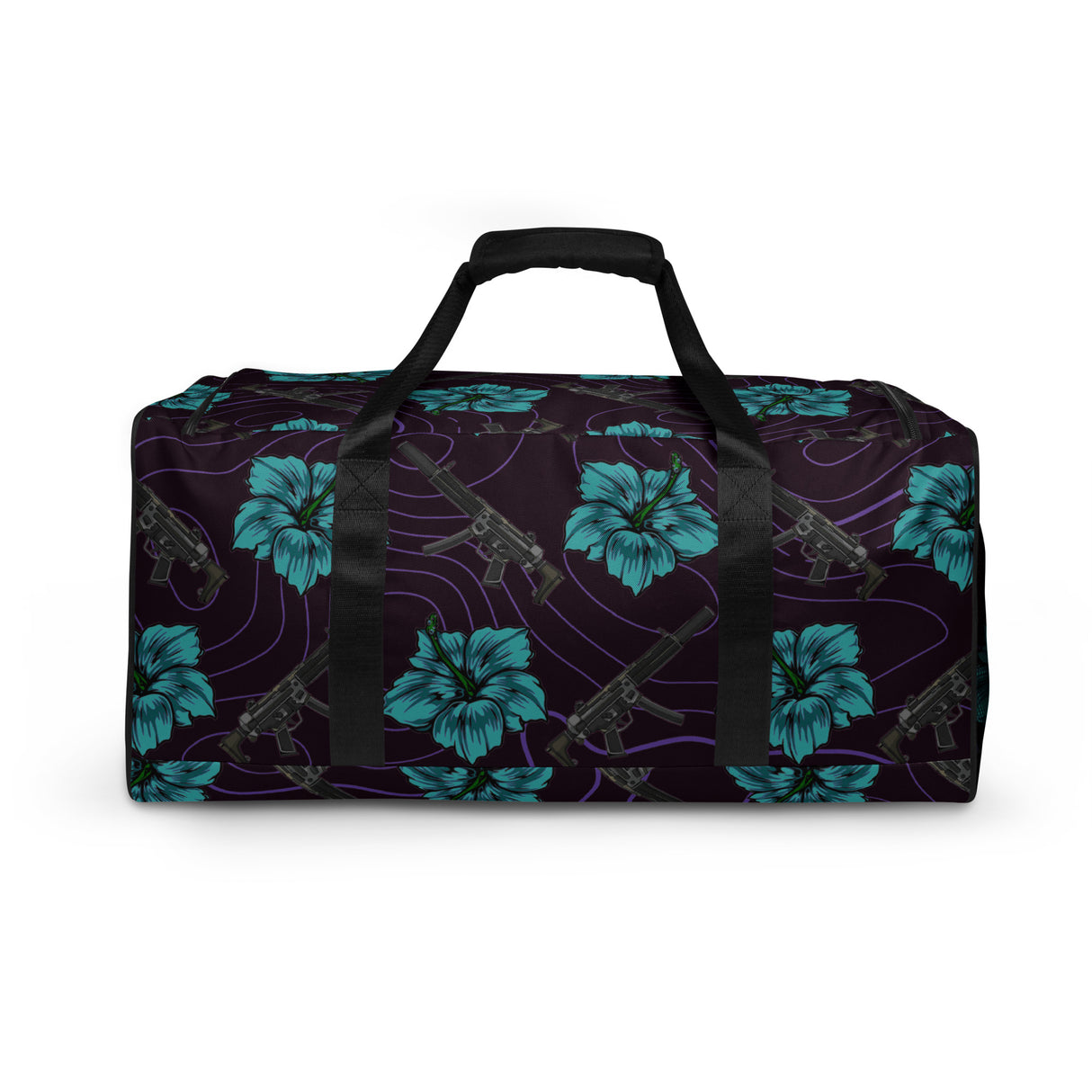 High Capacity Hibiscus Grape and Teal Duffle Bag