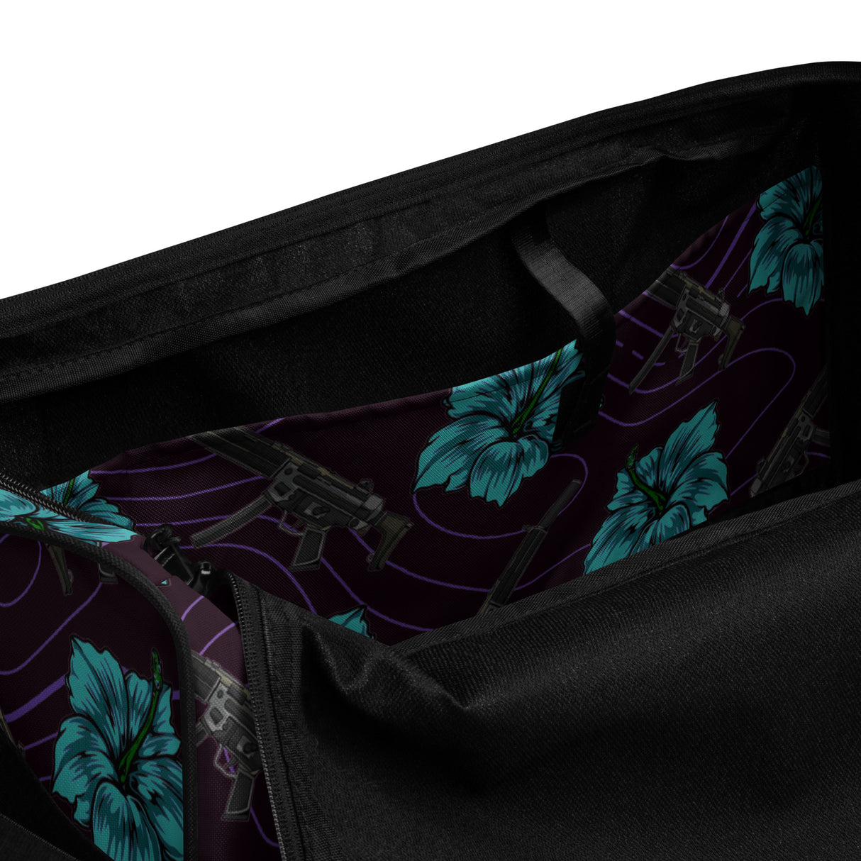 High Capacity Hibiscus Grape and Teal Duffle Bag