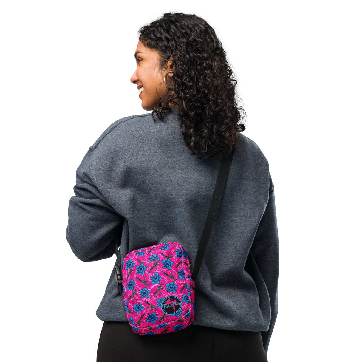 Bolso bandolera utilitario de gran capacidad con diseño de hibisco