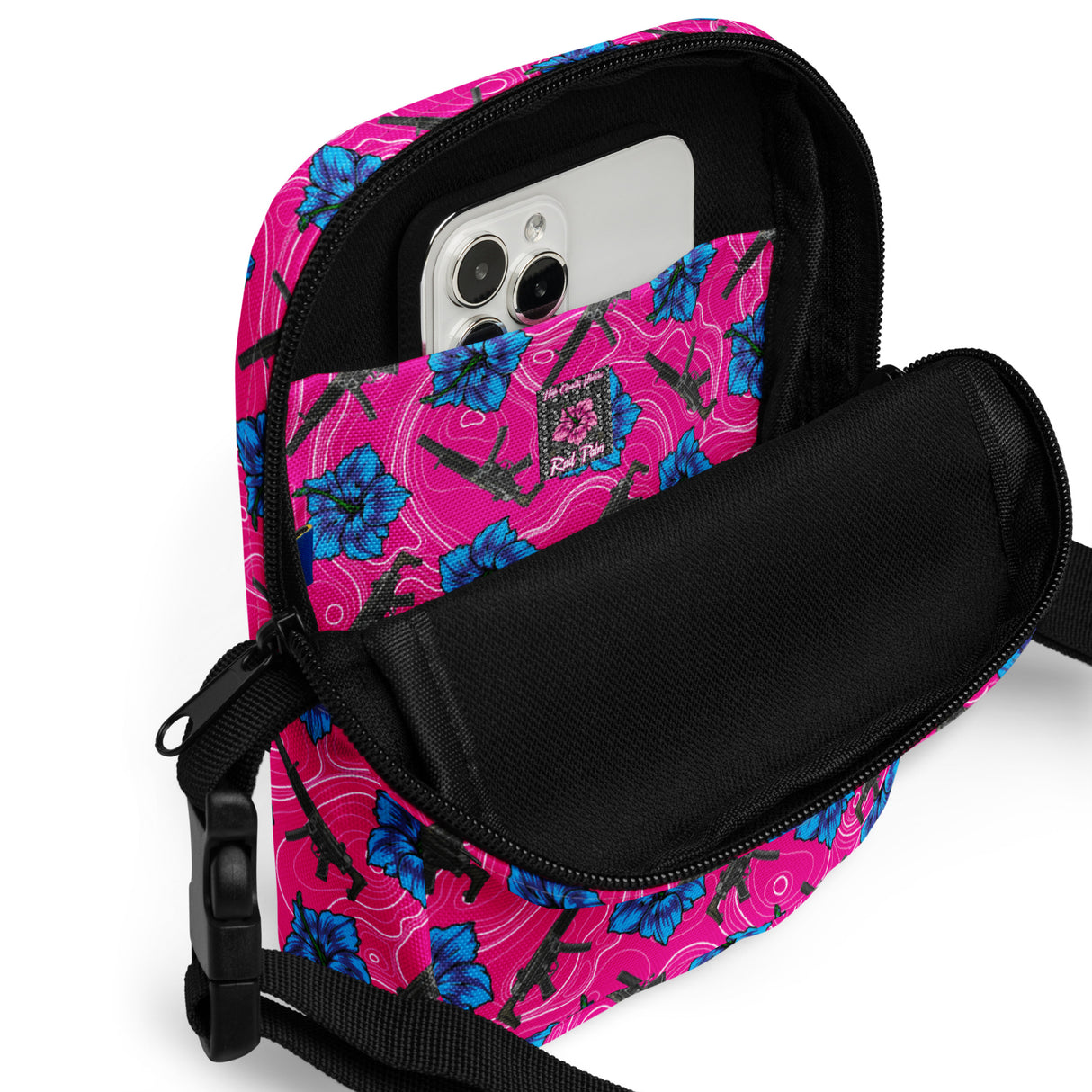 Bolso bandolera utilitario de gran capacidad con diseño de hibisco