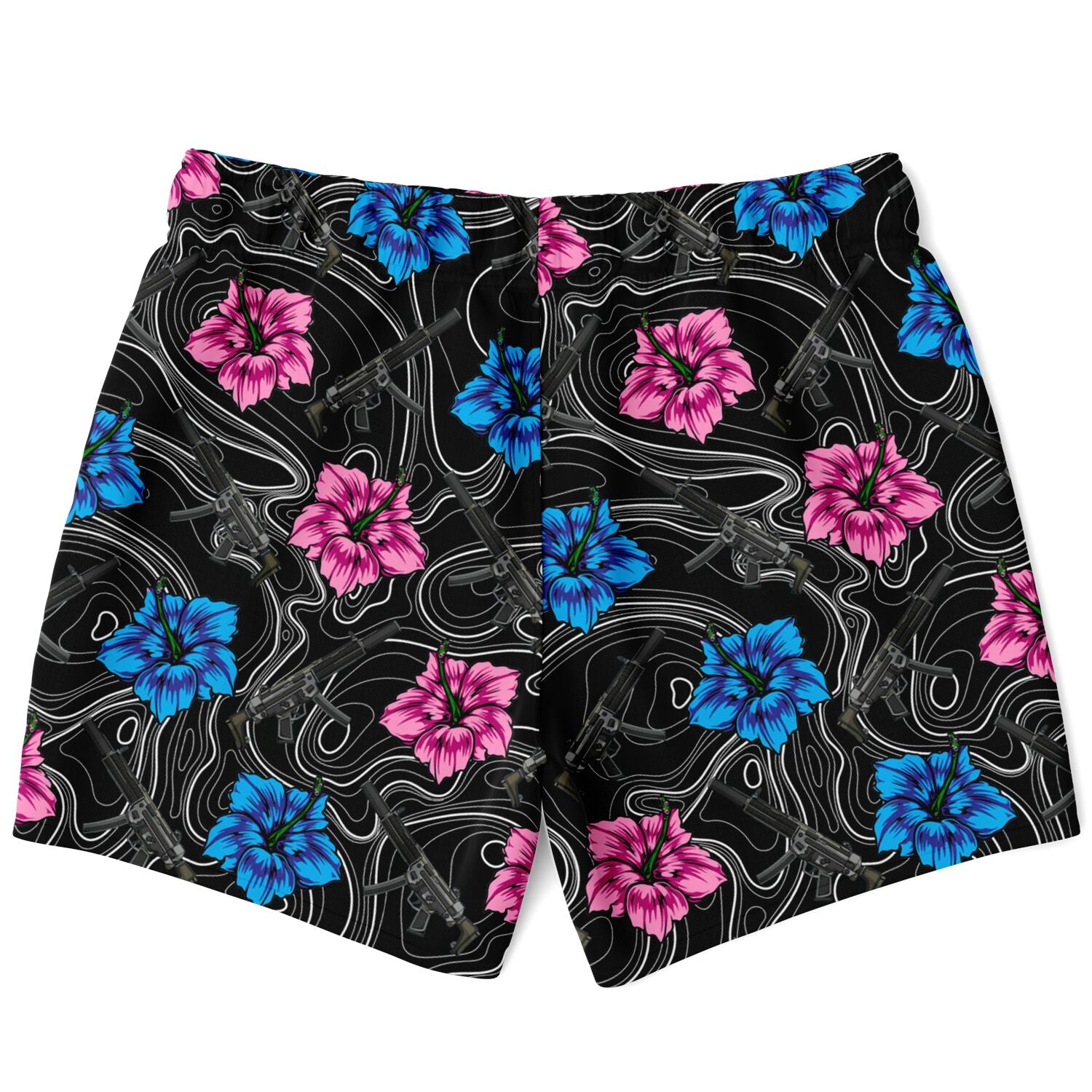 Rad Palm High Capacity Hibiscus Black Men's Swim Trunks