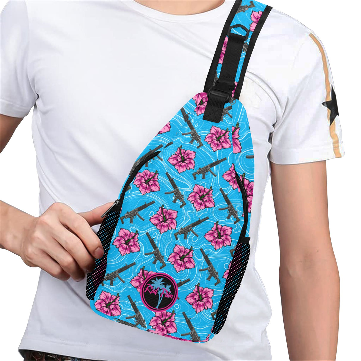 High Capacity Hibiscus Blue Sling Bag