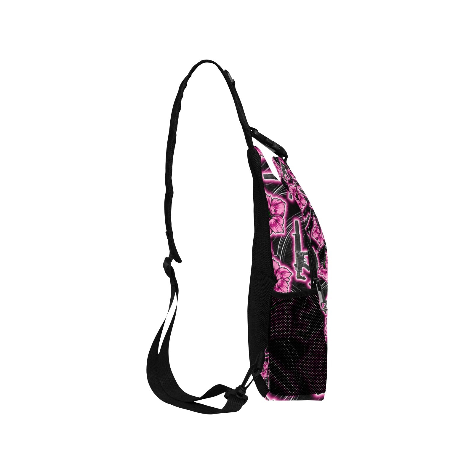 High Capacity Hibiscus Black Neon Chest Bag