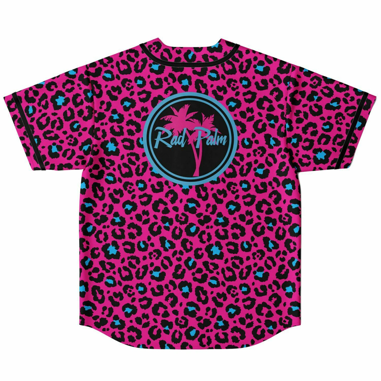 Camiseta de béisbol reversible con estampado de leopardo rosa y azul 