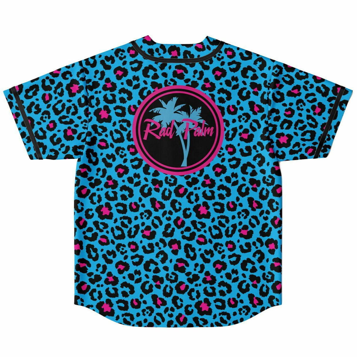 Camiseta de béisbol reversible con estampado de leopardo rosa y azul 