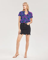 9 Lives Women's All-Over Print Short Sleeve Button Up