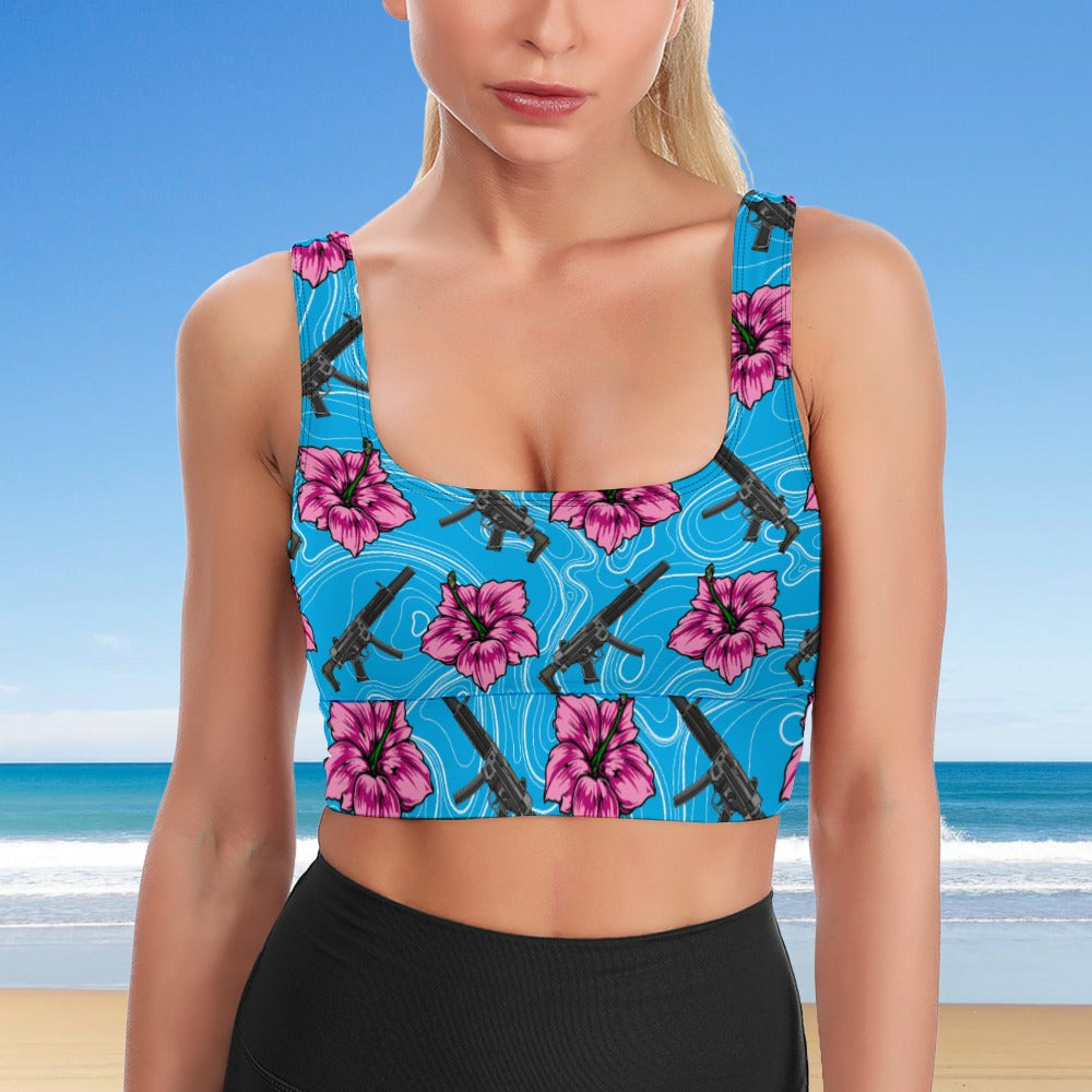 High Capacity Hibiscus Blue Longline Bra Top